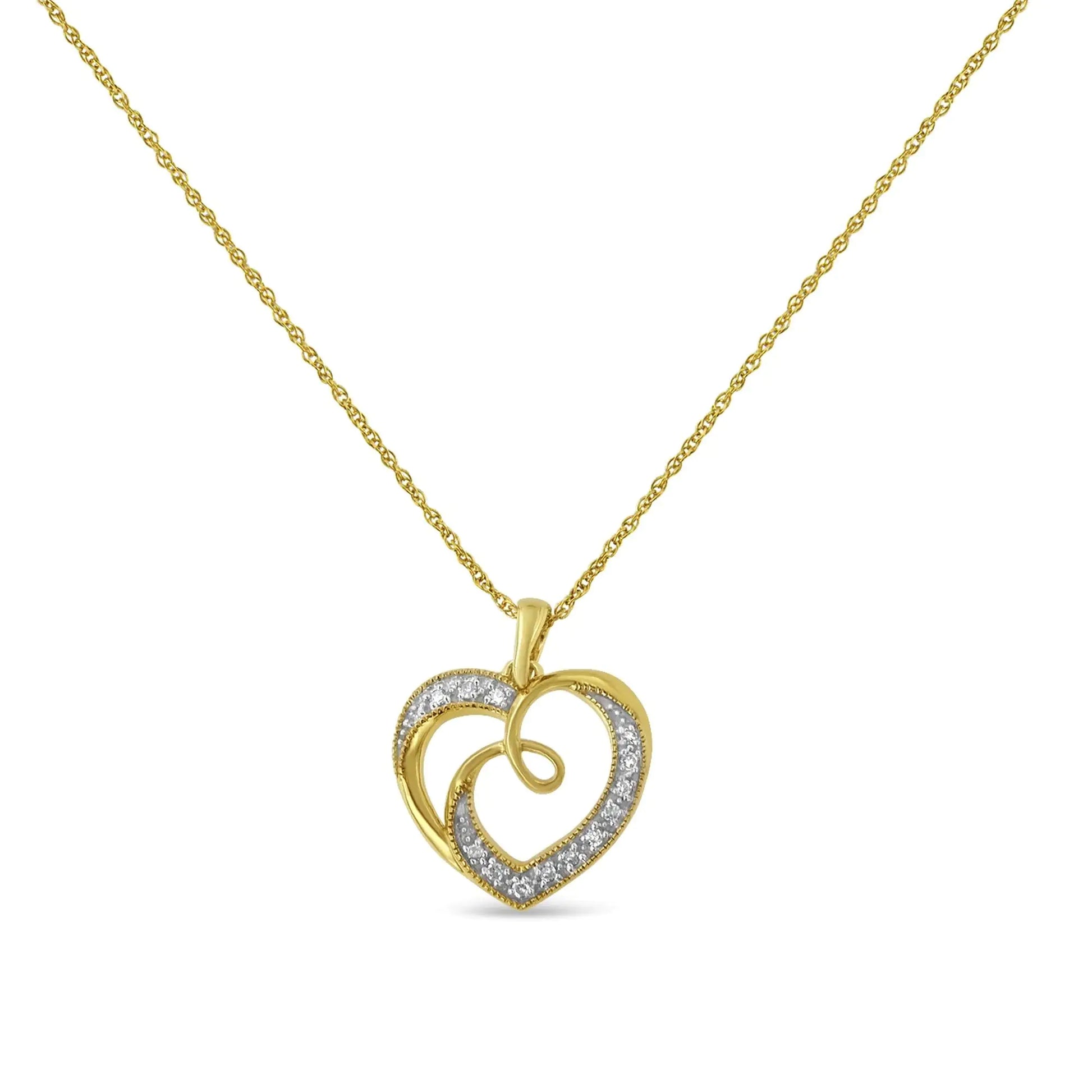 Collar con Colgante de Corazón y Lazo en Plata de Ley y Baño de Oro 14K con Diamantes (46 cm)