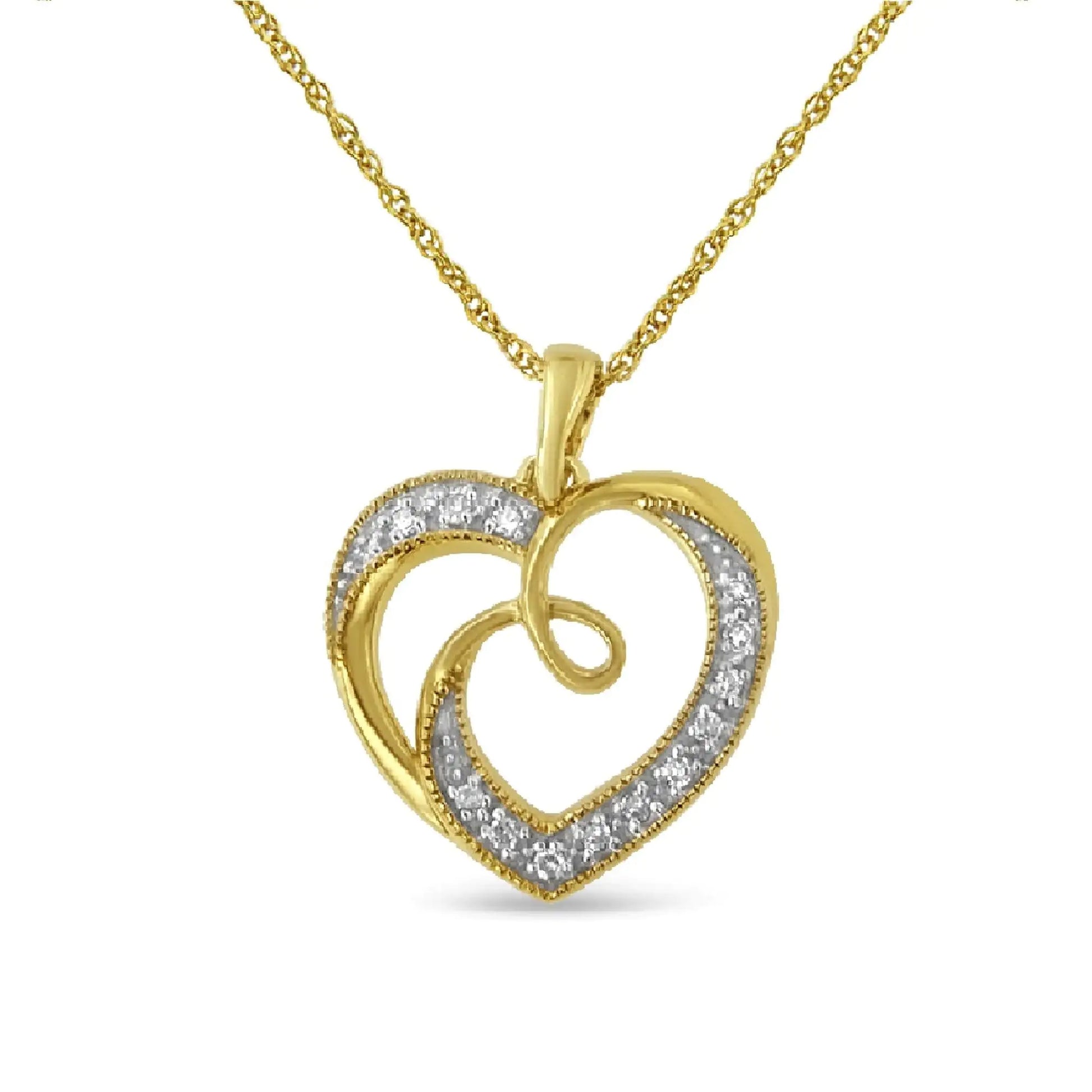 Collar con Colgante de Corazón y Lazo en Plata de Ley y Baño de Oro 14K con Diamantes (46 cm)