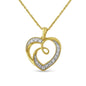 Collar con Colgante de Corazón y Lazo en Plata de Ley y Baño de Oro 14K con Diamantes (46 cm)